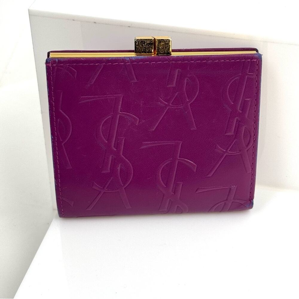 Yves Saint Laurent Purple Small Women's Wallet with decorative kiss lock snap - Picture 2 of 11